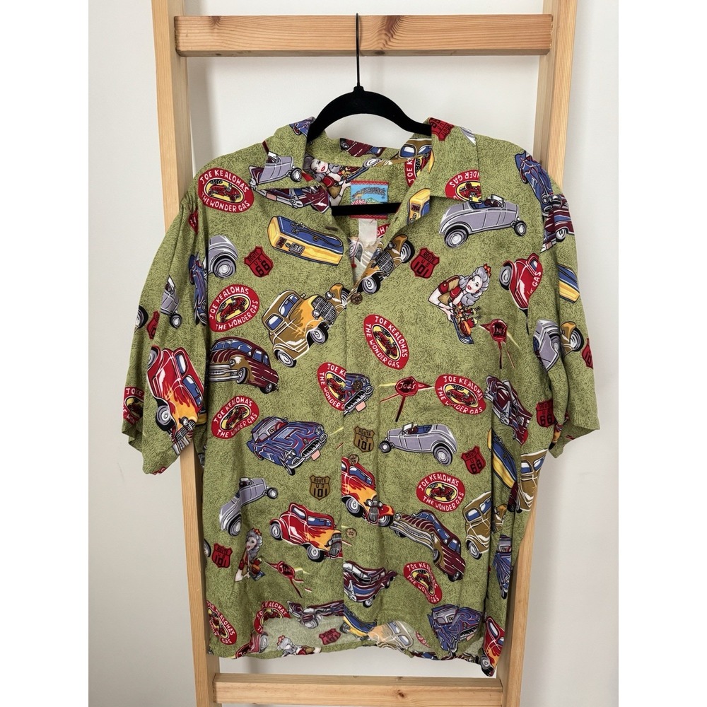Joe Kealoha Mens The Genuine XL Hawaiian Shirt Hot rod Cars Gasoline Vtg(B3)
